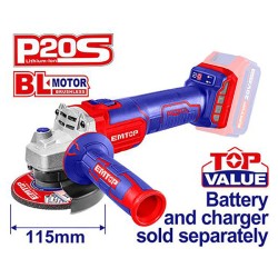 Γωνιακός τροχός μπαταρίας 20V Brushless για δίσκους κοπής 115mm Emtop Γωνιακός τροχός μπαταρίας 20V Brushless για δίσκους κοπής 115mm Emtop