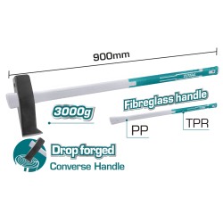 Τσεκουροβαριά με λαβή fiberglass μήκους 900mm 3000gr TOTAL Τσεκουροβαριά με λαβή fiberglass μήκους 900mm 3000gr TOTAL